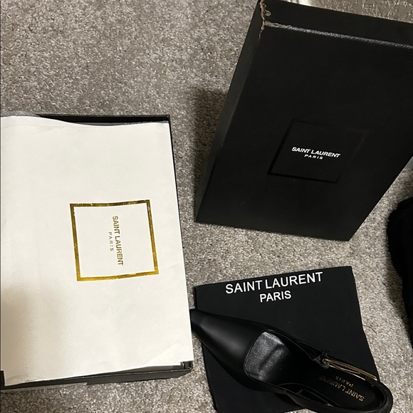 Saint Laurent Black Lee Leather Heels with Gold Heel - Picture 3 of 9